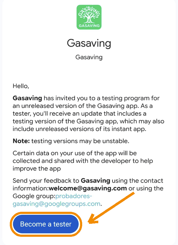 Página de Google con el botón azul «Become a tester» señalado